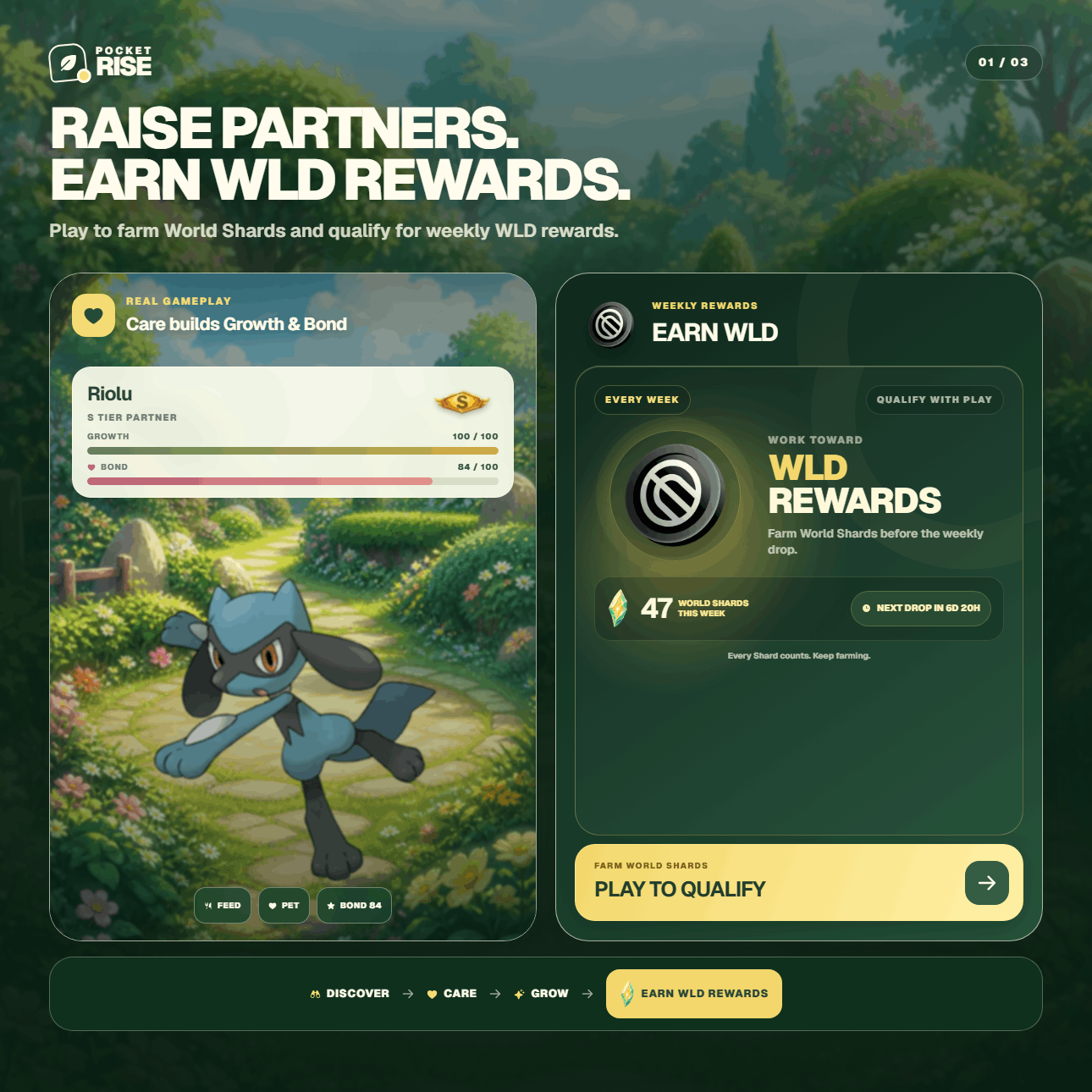 Pocket Rise care loop and weekly WLD reward eligibility
